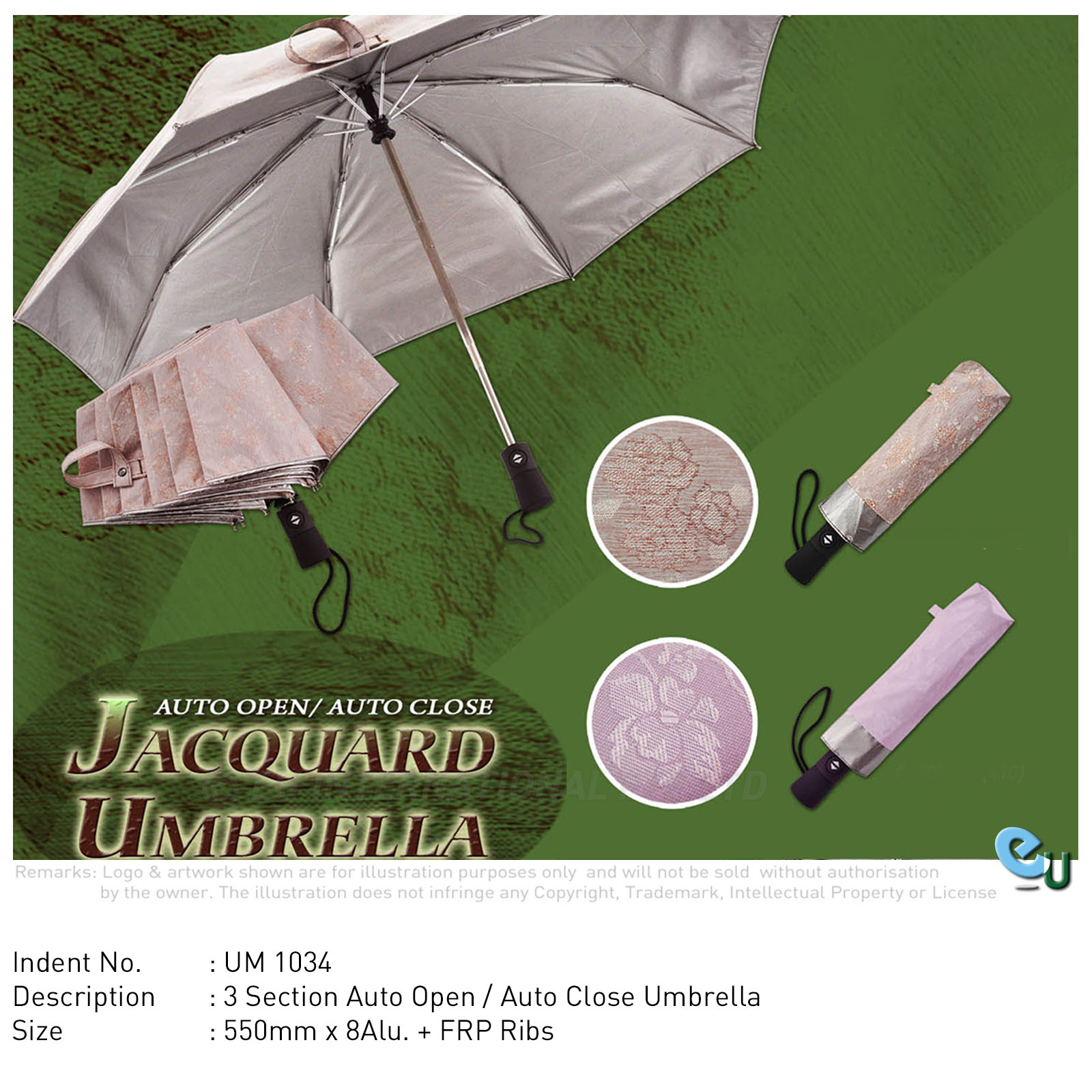 EU International Pte Ltd 3 Section Auto Open / Auto Close Umbrella - Image 1