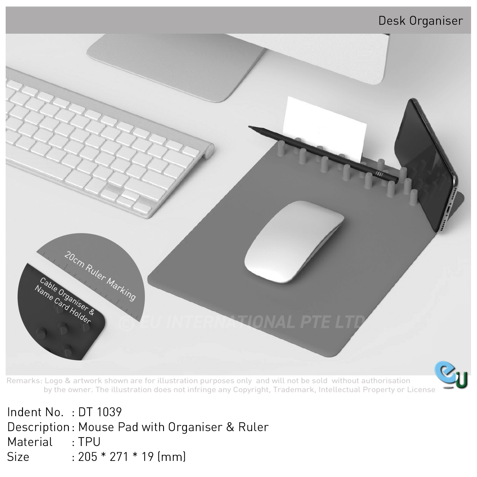 EU International Pte Ltd Mouse Pad with Cable Organiser - Image 1